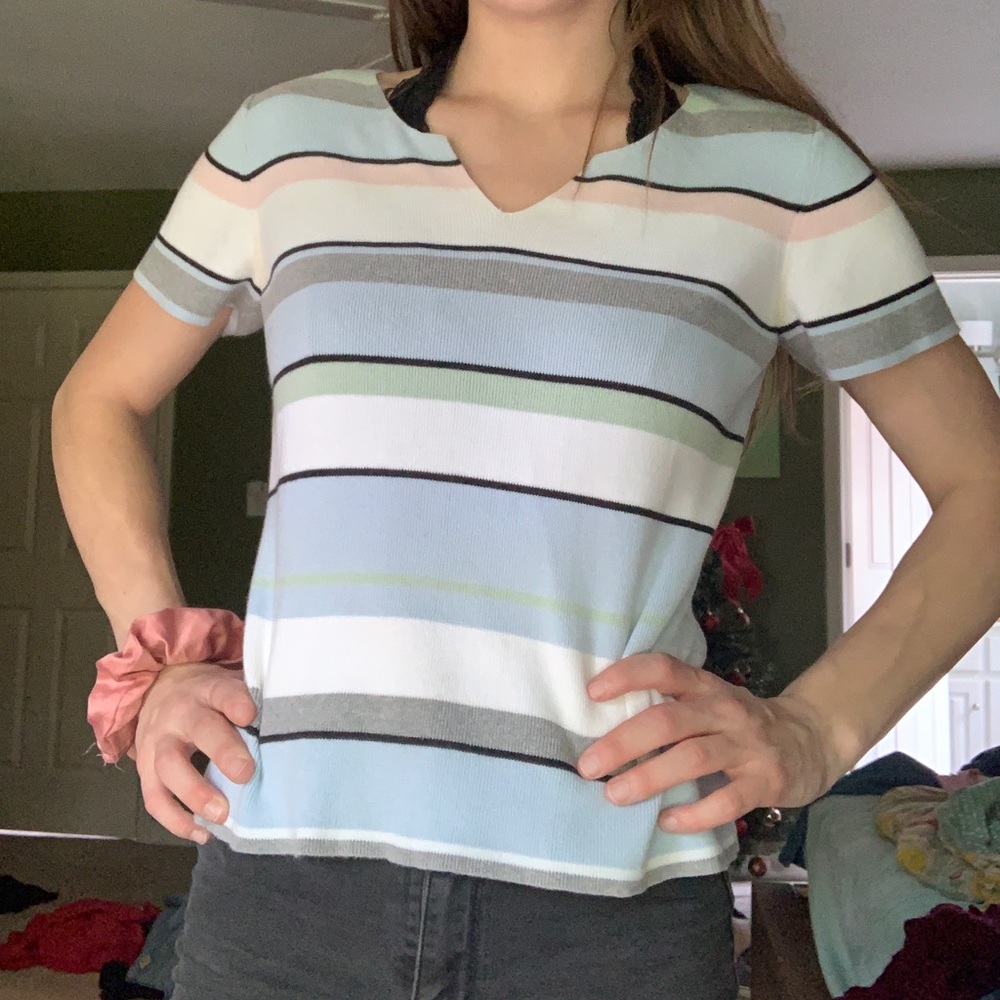 Vintage Liz Claiborne Sweater shirt pastel stripes